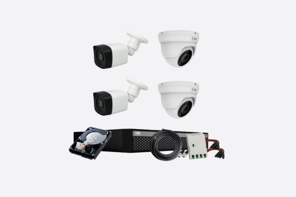 Full HD 2MP Cameras Combo KIT 4 Channel Full HD DVR + 2 Dome Cameras + 2 Bullet Cameras + 1 TB Hard Disc + Wire Roll + Supply & All Required connectors - CCTV Bundle 4