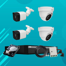 Load image into Gallery viewer, Full HD 2MP Cameras Combo KIT 4 Channel Full HD DVR + 2 Dome Cameras + 2 Bullet Cameras + 1 TB Hard Disc + Wire Roll + Supply &amp; All Required connectors - CCTV Bundle 4
