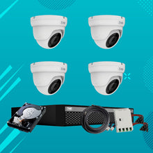 Load image into Gallery viewer, Full HD 2MP Cameras Combo KIT 4 Channel Full HD DVR + 4 Dome Cameras + 1 TB Hard Disc + Wire Roll + Supply &amp; All Required connectors - CCTV Bundle 5
