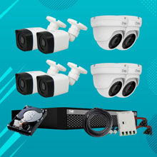 Load image into Gallery viewer, Full HD 2MP Cameras Combo KIT 8 Channel Full HD DVR + 4 Dome Cameras + 4 Bullet Cameras + 1 TB Hard Disc + Wire Roll + Supply &amp; All Required connectors - CCTV Bundle 3
