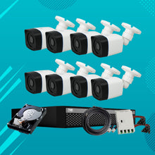 Load image into Gallery viewer, Full HD 2MP Cameras Combo KIT 8 Channel Full HD DVR + 8 Bullet Cameras + 1 TB Hard Disc + Wire Roll + Supply &amp; All Required connectors - CCTV Bundle 2
